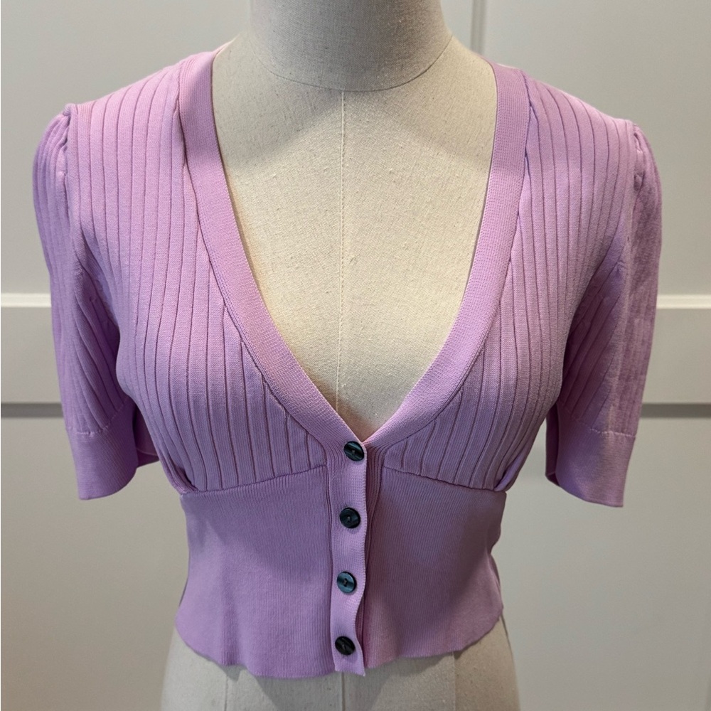 ODA | Lilac Ribbed Button-Up Cardigan | Size: Small - Picture 2 of 7